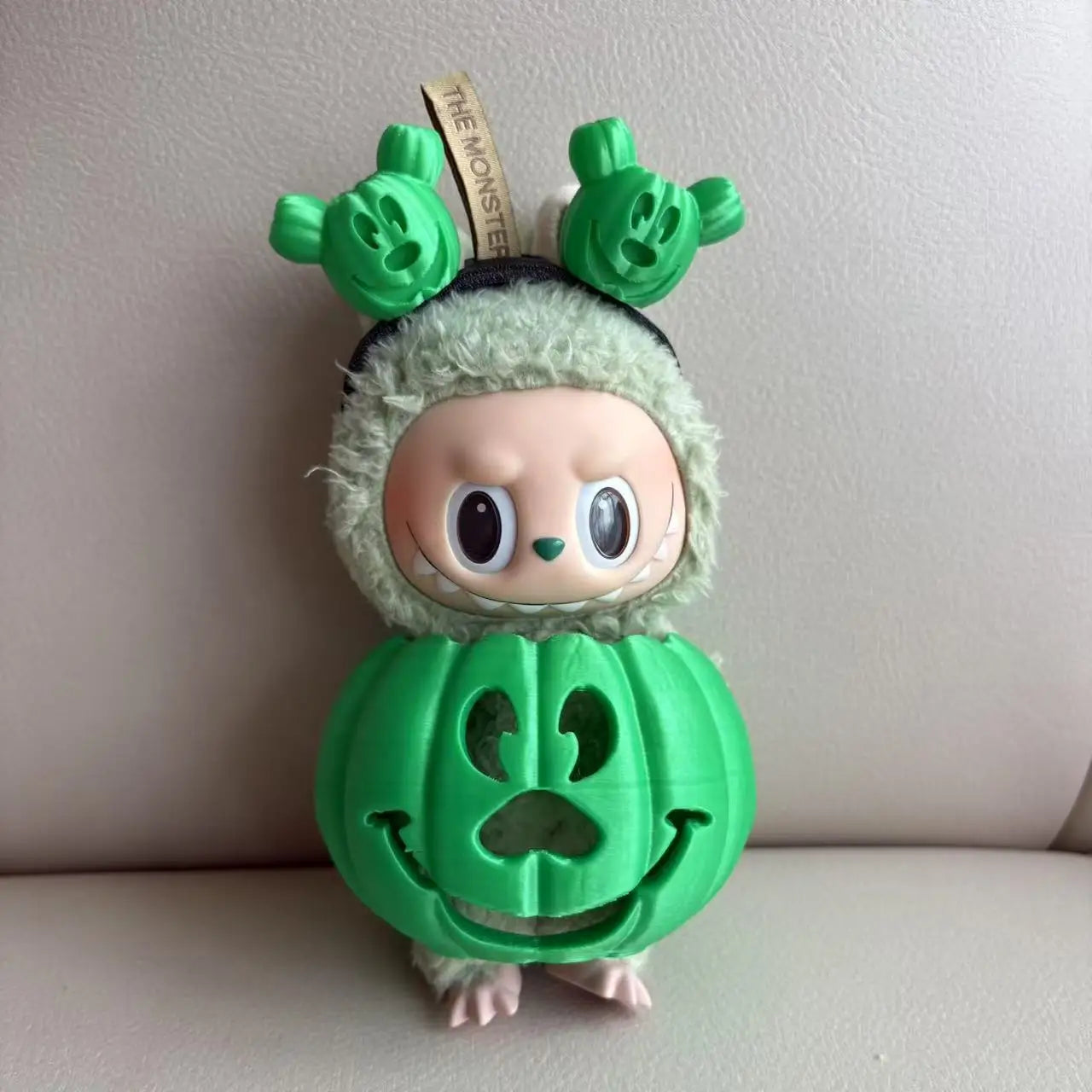 🎃 15cm Labubu Halloween Pumpkin Outfit | Traje Calabaza con Colores Degradados + Diadema Tallada a Mano | Cosplay para Muñecos Labubu