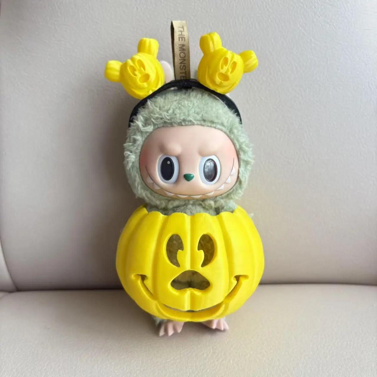 🎃 15cm Labubu Halloween Pumpkin Outfit | Traje Calabaza con Colores Degradados + Diadema Tallada a Mano | Cosplay para Muñecos Labubu