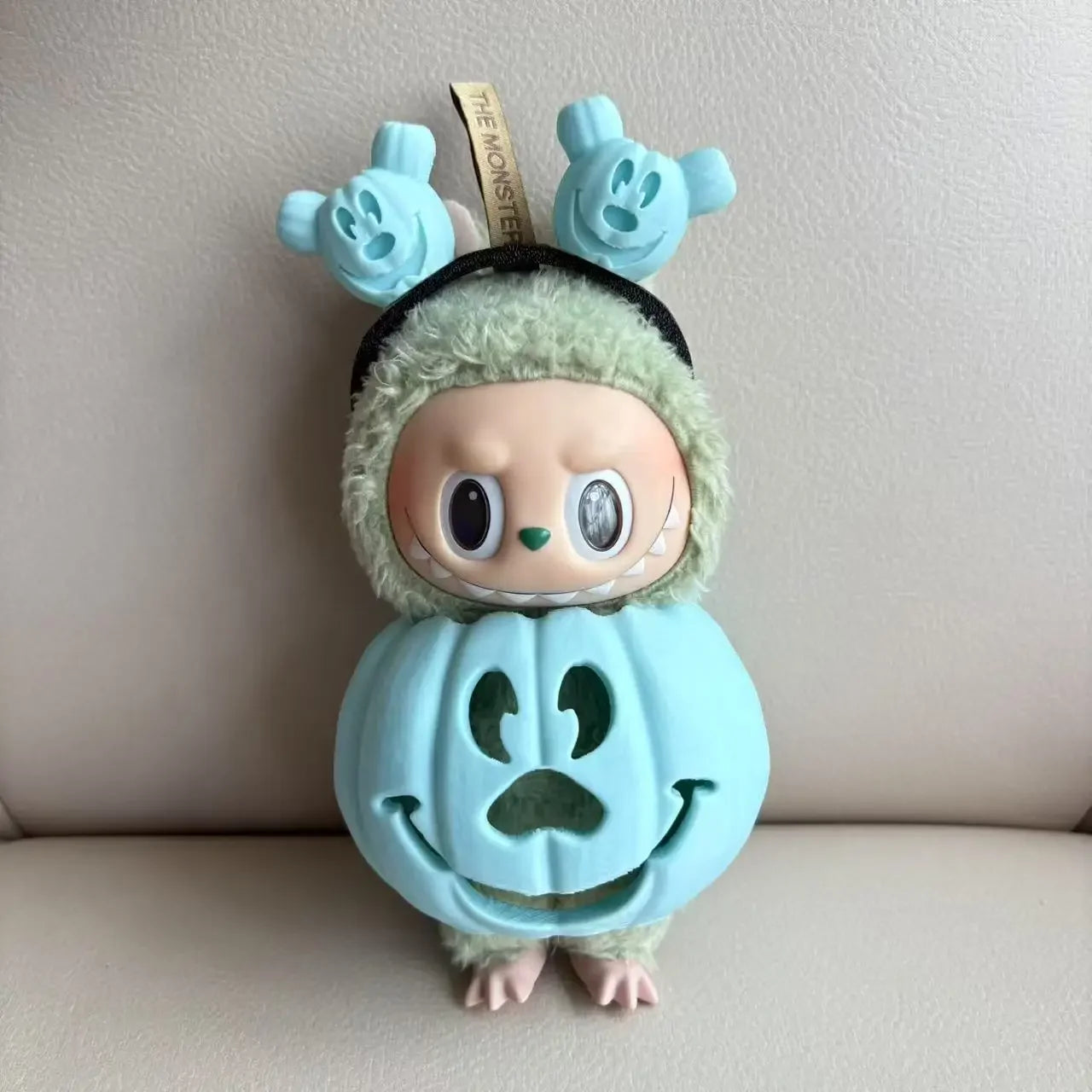 🎃 15cm Labubu Halloween Pumpkin Outfit | Traje Calabaza con Colores Degradados + Diadema Tallada a Mano | Cosplay para Muñecos Labubu