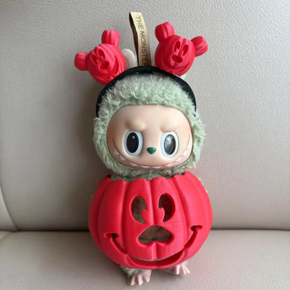 🎃 15cm Labubu Halloween Pumpkin Outfit | Traje Calabaza con Colores Degradados + Diadema Tallada a Mano | Cosplay para Muñecos Labubu