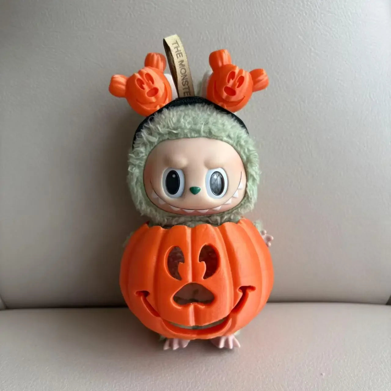 🎃 15cm Labubu Halloween Pumpkin Outfit | Traje Calabaza con Colores Degradados + Diadema Tallada a Mano | Cosplay para Muñecos Labubu