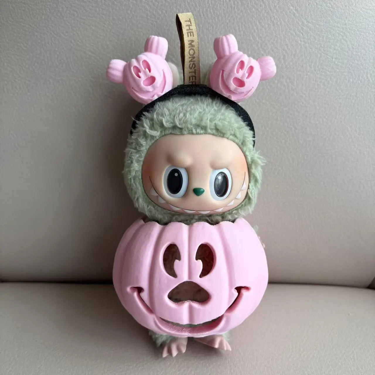 🎃 15cm Labubu Halloween Pumpkin Outfit | Traje Calabaza con Colores Degradados + Diadema Tallada a Mano | Cosplay para Muñecos Labubu