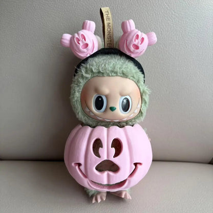 🎃 15cm Labubu Halloween Pumpkin Outfit | Traje Calabaza con Colores Degradados + Diadema Tallada a Mano | Cosplay para Muñecos Labubu