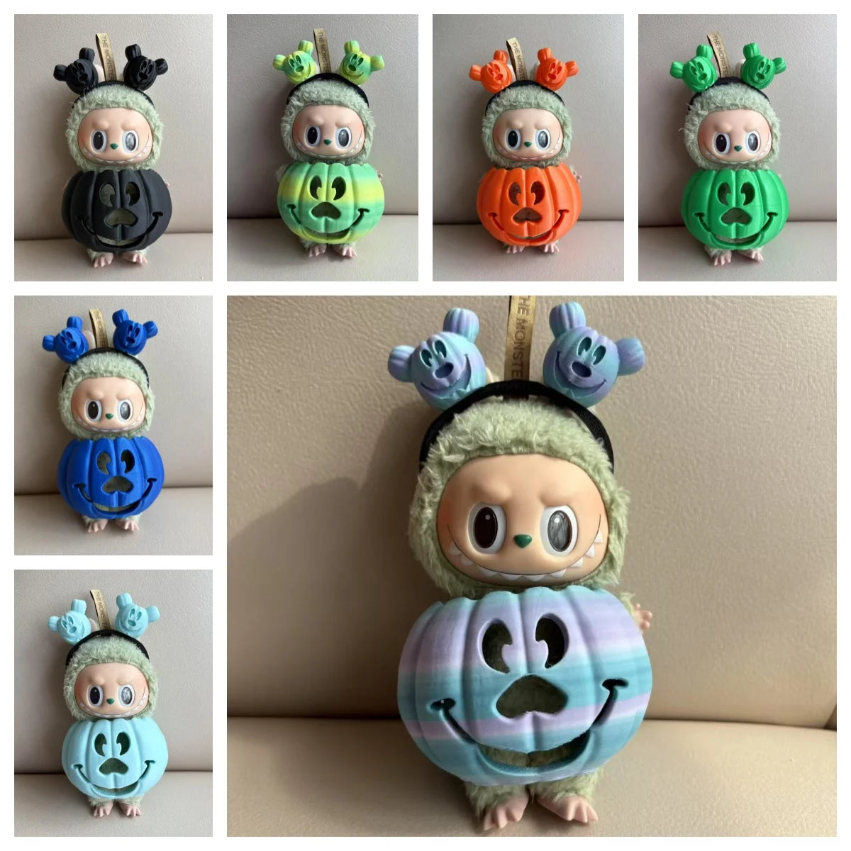 🎃 15cm Labubu Halloween Pumpkin Outfit | Traje Calabaza con Colores Degradados + Diadema Tallada a Mano | Cosplay para Muñecos Labubu