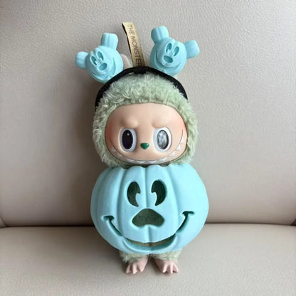 🎃 15cm Labubu Halloween Pumpkin Outfit | Traje Calabaza con Colores Degradados + Diadema Tallada a Mano | Cosplay para Muñecos Labubu